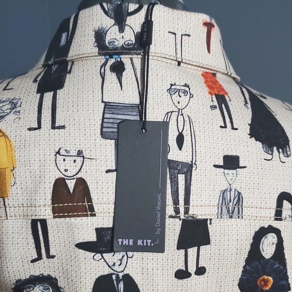 NWT The Kit Olivia Twill Jacket Caricature Drawn Sketched People Flowers Size 4X - Picture 5 of 6